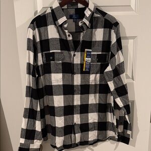 NWT George Black and White Checkered Men's Super Soft Button Up Flannel Shirt